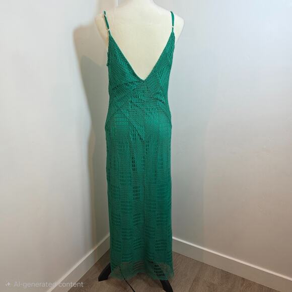 Zara Crochet Knit Maxi Dress Green Sleeveless Bohemian Beach Cover Up Medium - Picture 4 of 8